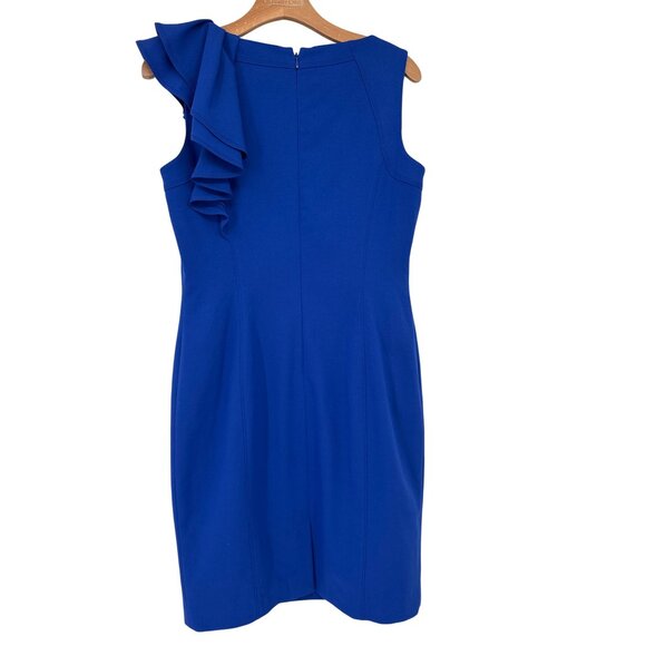 Calvin Klein Womens Blue Sleeveless Sheath Dress Ruffle Detail Size 8 - Picture 4 of 5